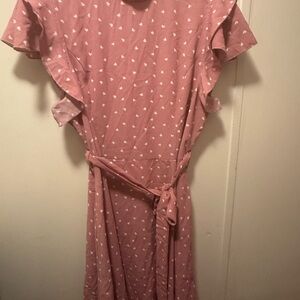 SHEIN Blush Midi Dress with Heart Pattern